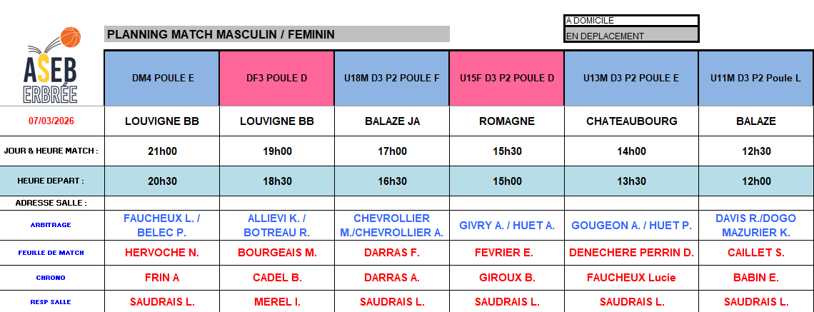 Planning du 7 Mars 2026