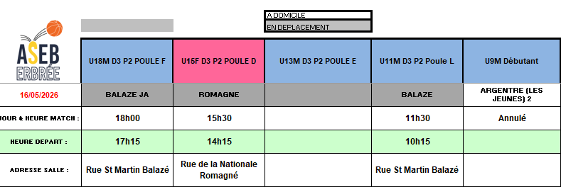 Planning du 16 Mai 2026