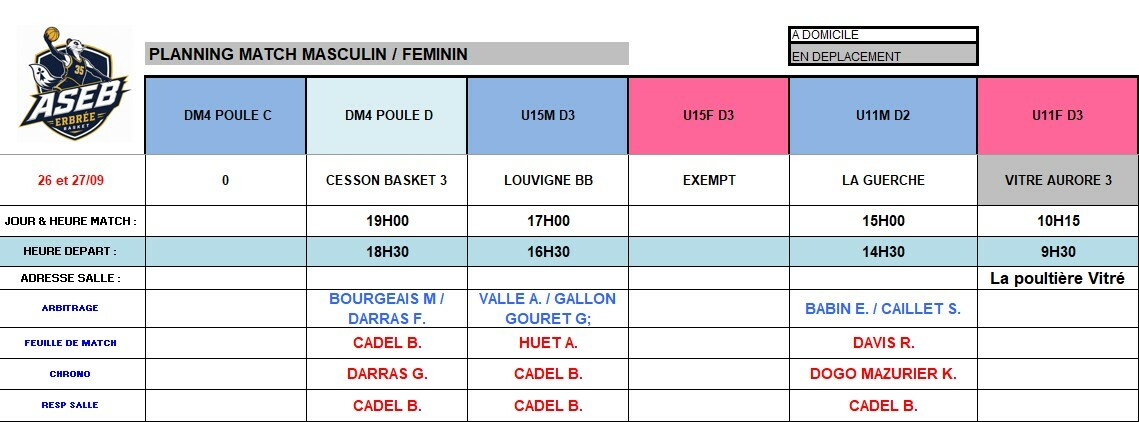 Planning du 26 septembre 2026