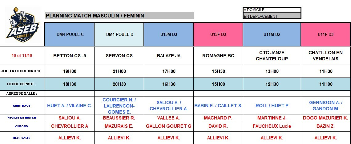 Planning du 10 octobre 2026