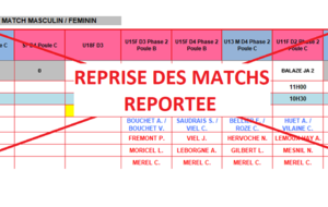 REPRISE DES MATCHS REPORTEE Pas de match le 9 et 10 Janvier 2021