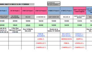 Planning du 22 et 23 Janvier 2022