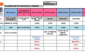 PLANNING DU 8 ET 9 Octobre 2022