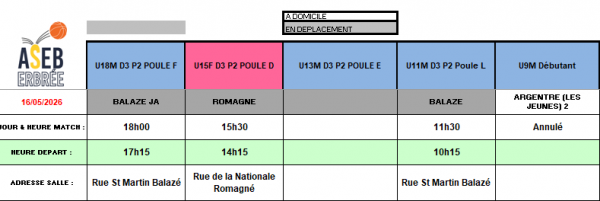 Planning du 16 Mai 2026