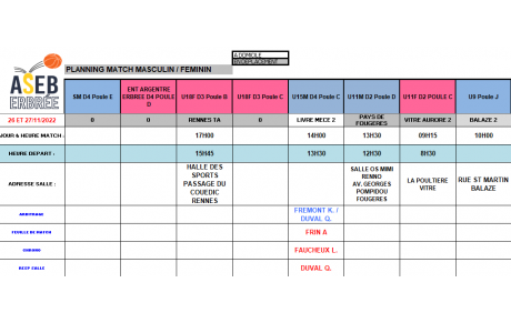 Planning du 26 et 27 Novembre