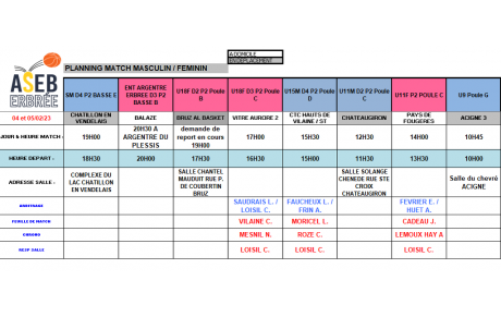 Planning  du 4 et 5 Férvier 2023