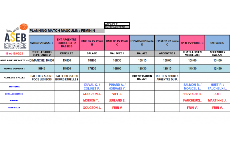 Planning du 18 et 19 Mars 2023