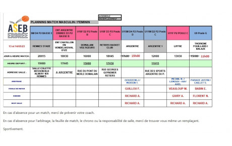 Nouveau planning 13 mai 2023