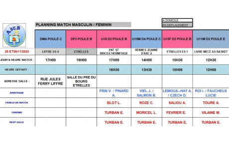 Planning du 25 et 26 Novembre 2023