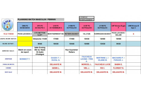 Planning du 10 et 11 Février 2024