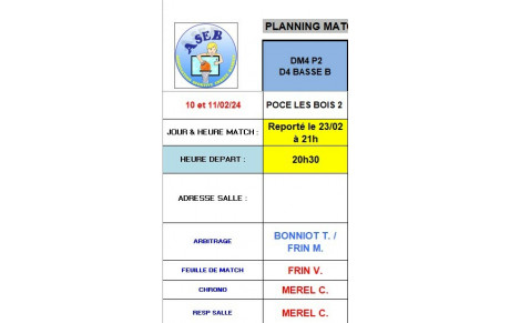 Match reporté 23 Février