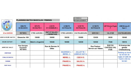 Planning du 23 et 24 Mars 2024