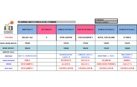 Planning du 31 Janvier 2026