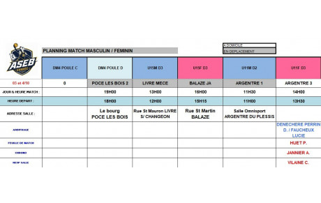 Planning du 3 octobre 2026
