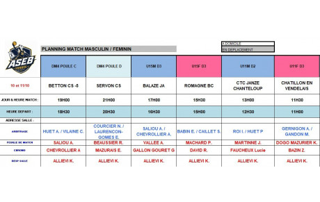 Planning du 10 octobre 2026